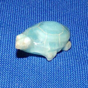 Vintage Miniature Blue "Agate Rock" Turtle Figurine Statue